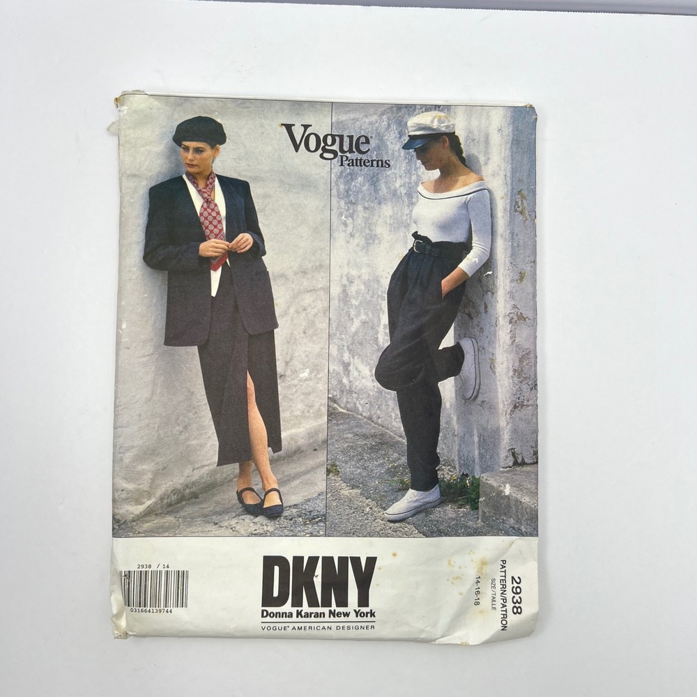90s Vogue DKNY Sewing Pattern 2938 Women 14-18 Jacket Skirt Pants Vintage Boxy